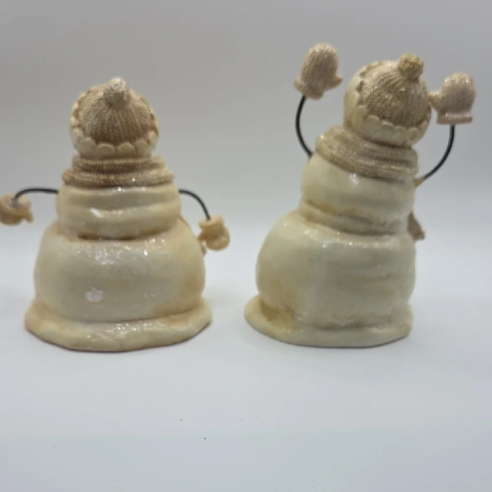 Festive Snowman Figurines - Cream and Tan